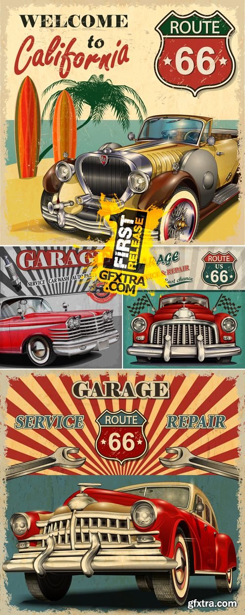 Retro Vintage Car Posters Vector