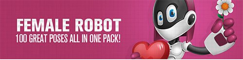 Female Robot Cartoon Character Set