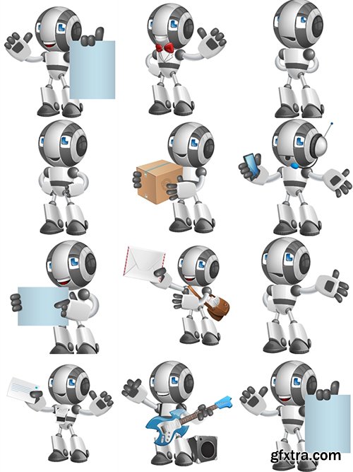 Glossy Robot Cartoon Character Set