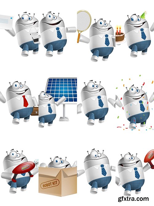 Robot Businessman Cartoon Character Set