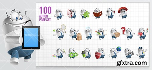 Robot Businessman Cartoon Character Set