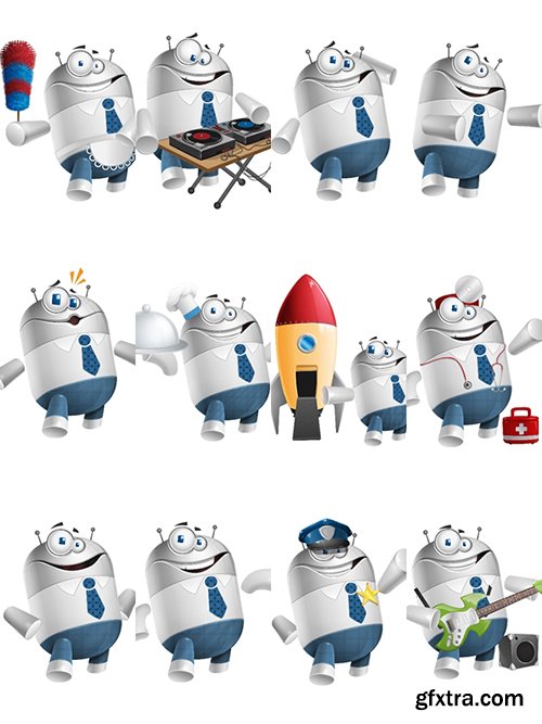 Robot Businessman Cartoon Character Set