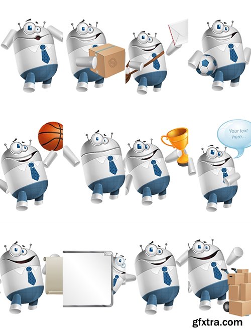 Robot Businessman Cartoon Character Set