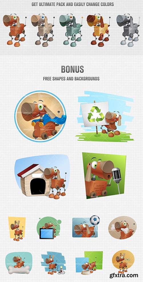 Funny Robo-Dog Cartoon Character Set