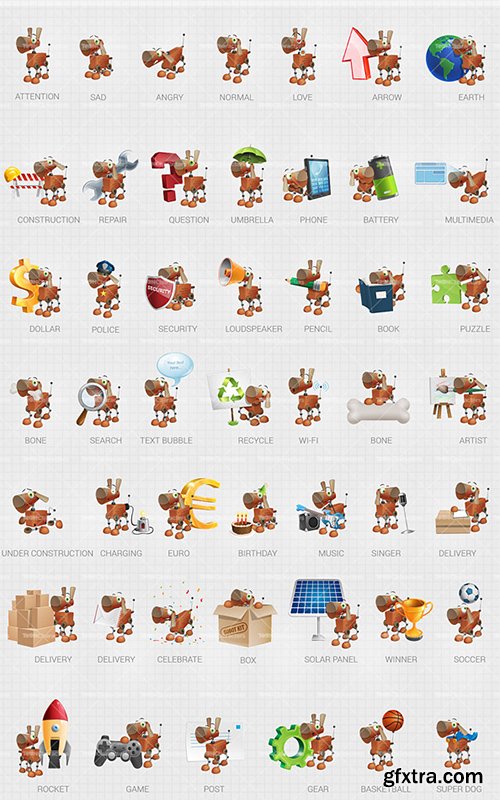 Funny Robo-Dog Cartoon Character Set