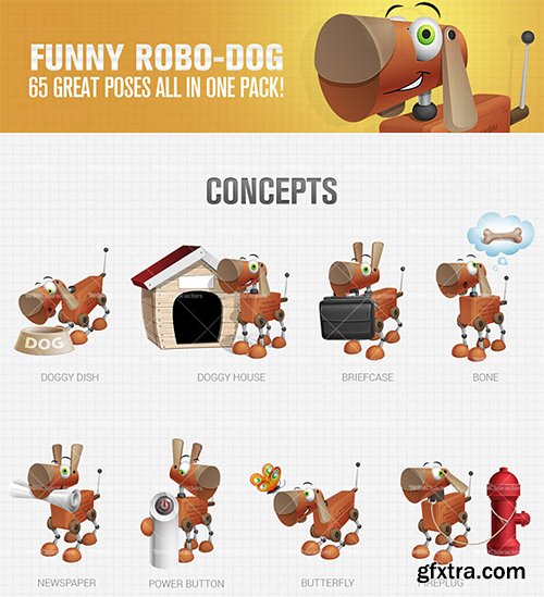 Funny Robo-Dog Cartoon Character Set