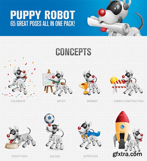 Puppy Robot Cartoon Character Set