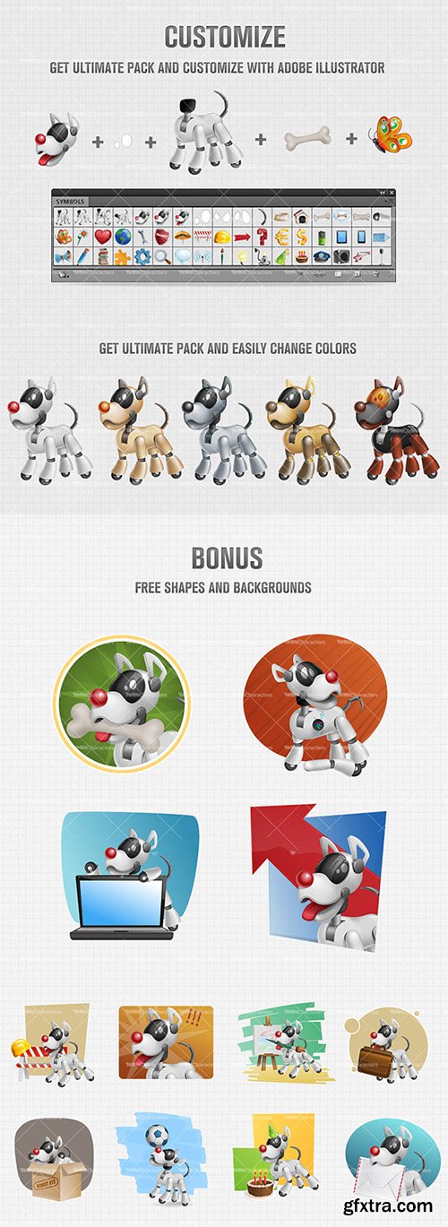 Puppy Robot Cartoon Character Set