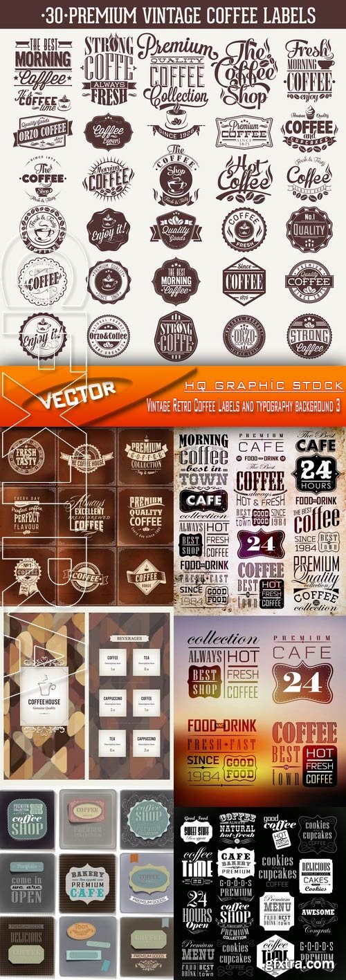 Stock Vector - Vintage Retro Coffee Labels and typography background 3