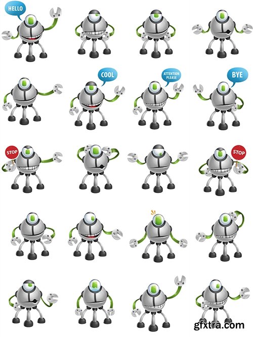 Multiped Robot Cartoon Character Set