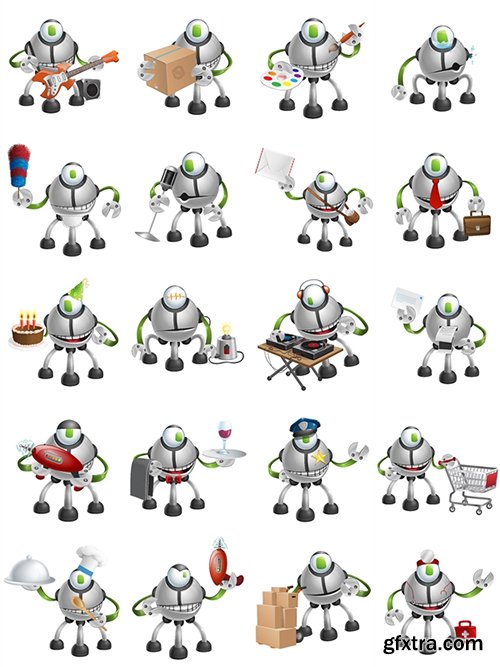 Multiped Robot Cartoon Character Set