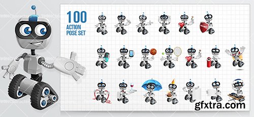 Robot on Wheels Cartoon Character Set[