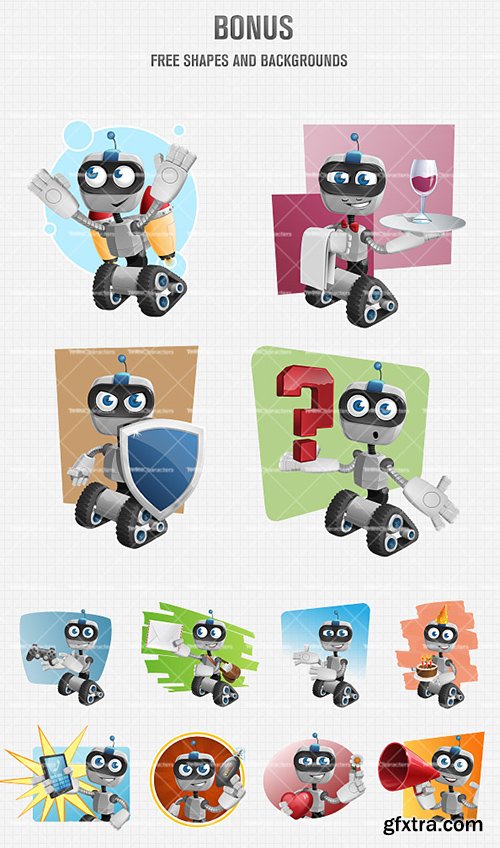 Robot on Wheels Cartoon Character Set[