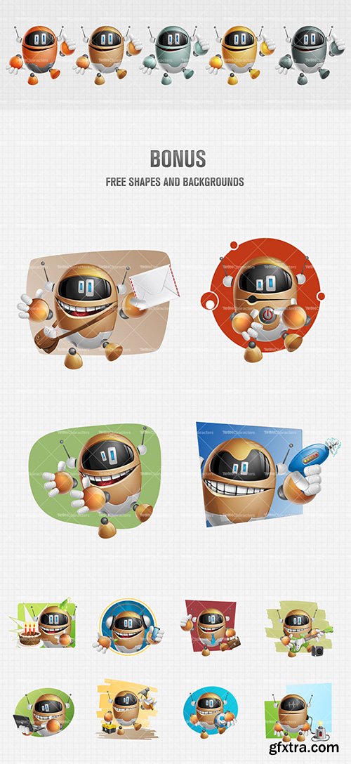 Cute Robot Cartoon Character Set