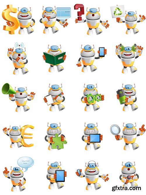 Funny Robot Cartoon Character Set