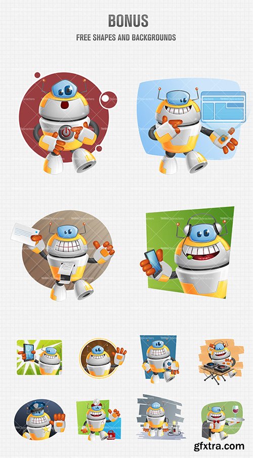 Funny Robot Cartoon Character Set