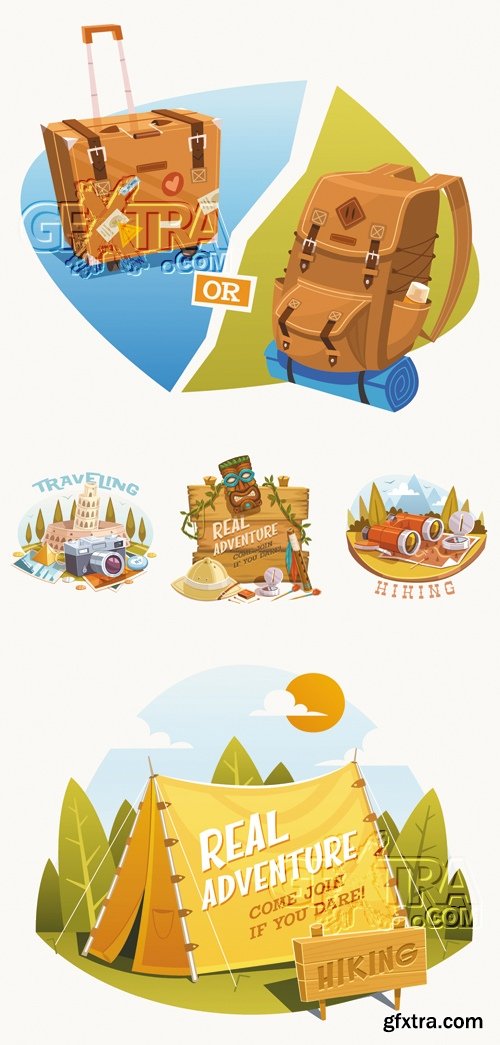 Adventures, Hiking & Traveling Vector