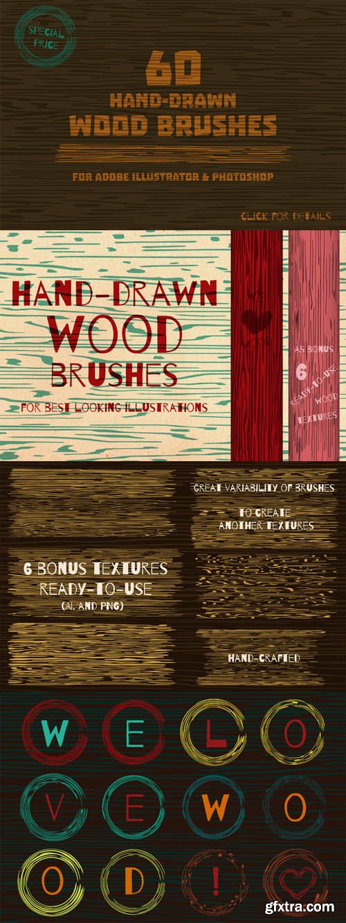 Wood Illustrator Brushes Drawn by Hand