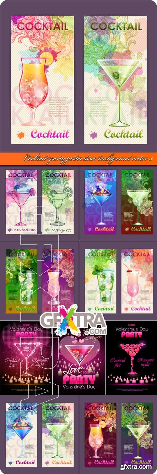 Cocktail party poster disco background vector 5