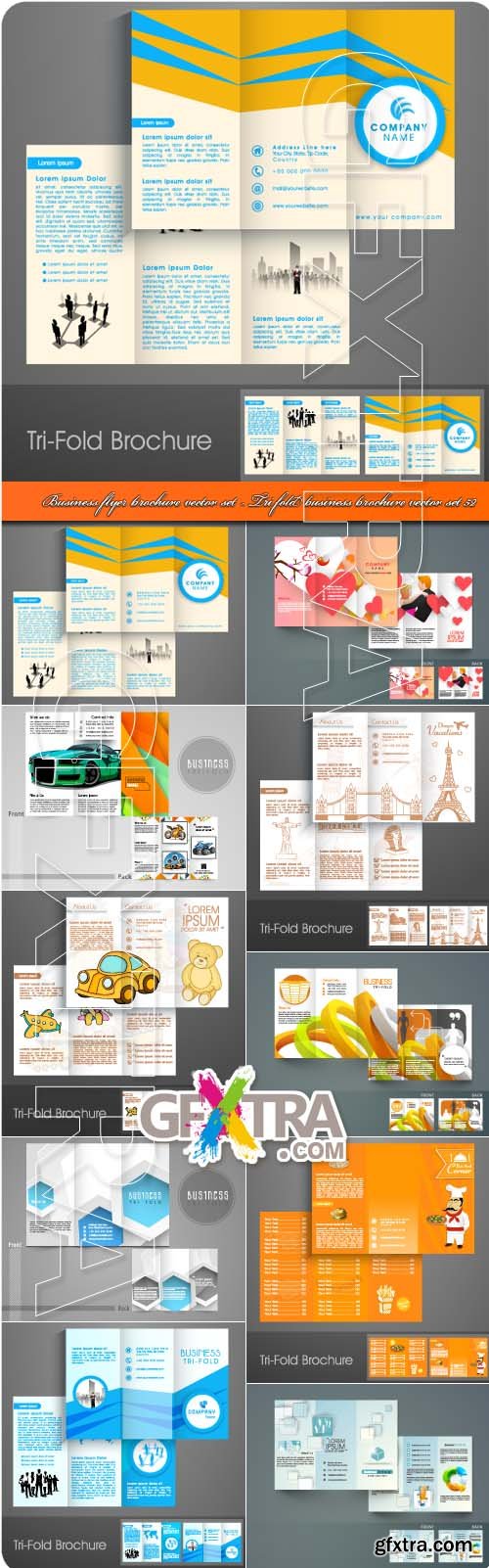 Business flyer brochure vector set - Tri fold business brochure vector set 52