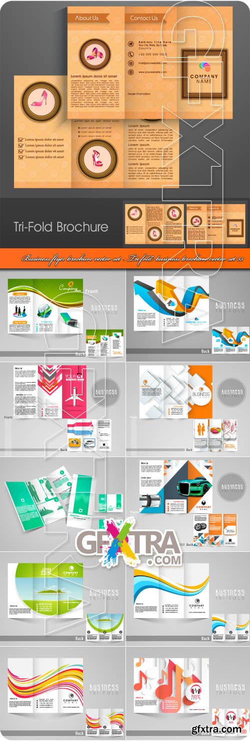 Business flyer brochure vector set - Tri fold business brochure vector set 55