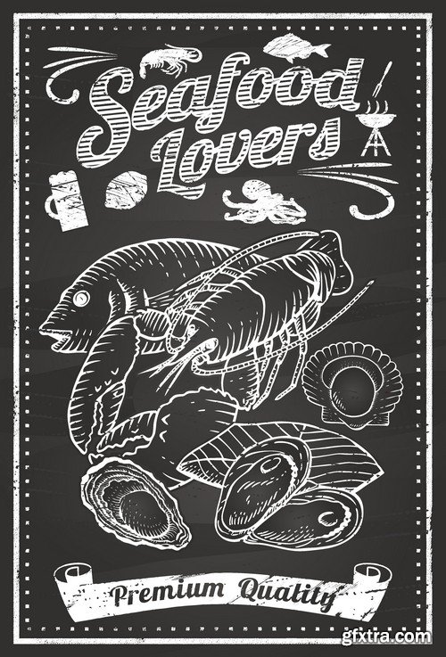 Stock Vectors - Seafood 2, 25xEPS