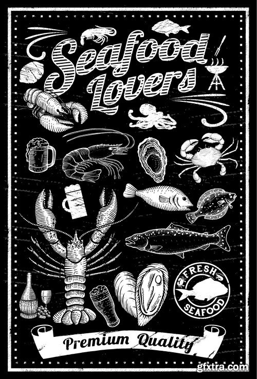 Stock Vectors - Seafood 2, 25xEPS