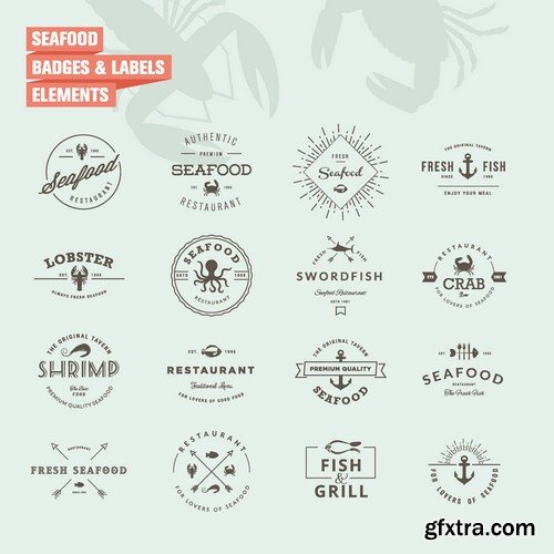 Stock Vectors - Seafood 2, 25xEPS