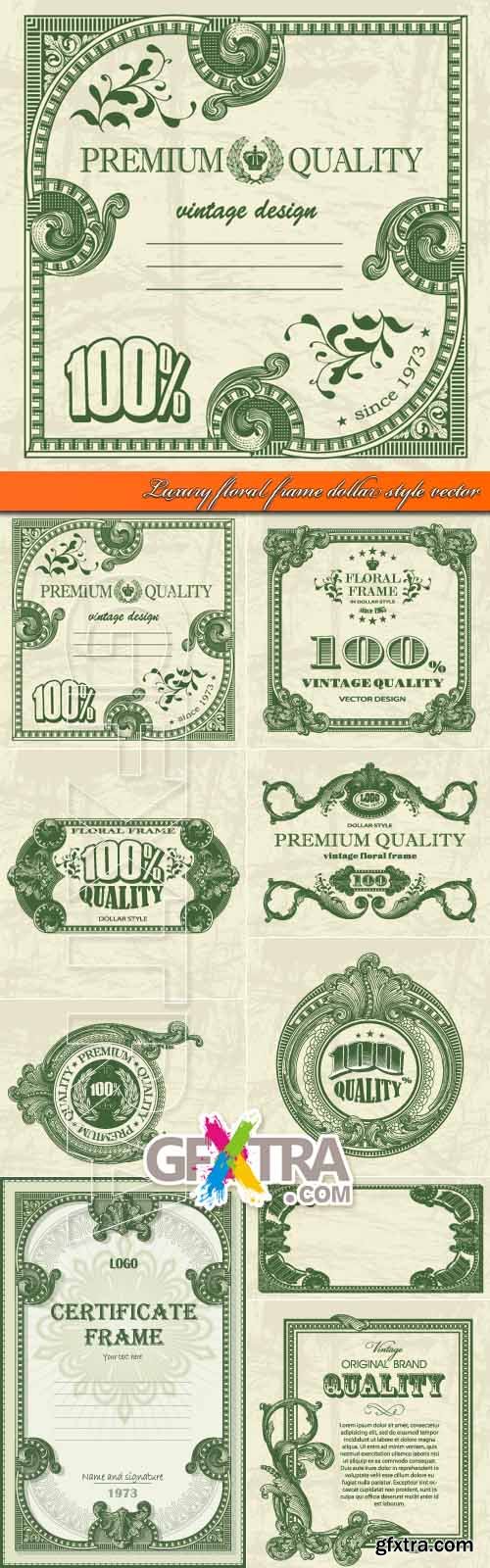 Luxury floral frame dollar style vector