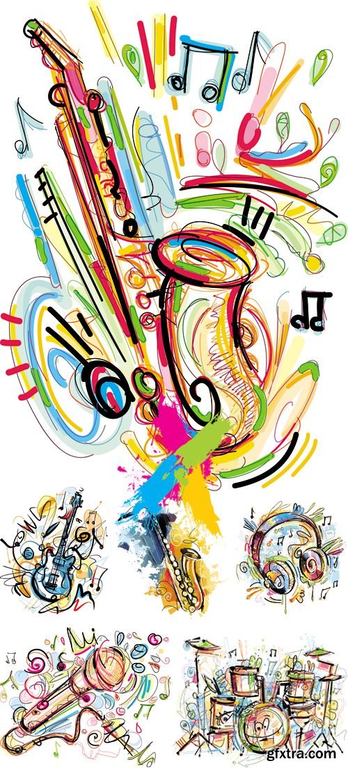 Sketch Style Musical Instruments Vector