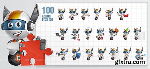 One Wheel Robot Cartoon Character Set