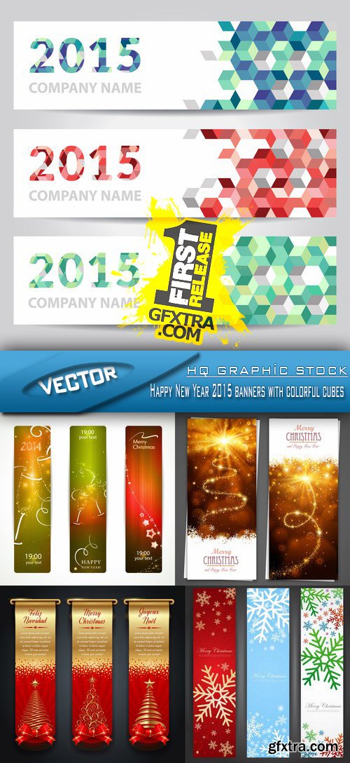 Stock Vector - Happy New Year 2015 banners with colorful cubes