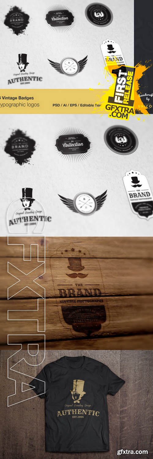 6 Vintage Typographic Logo Badges - Creativemarket