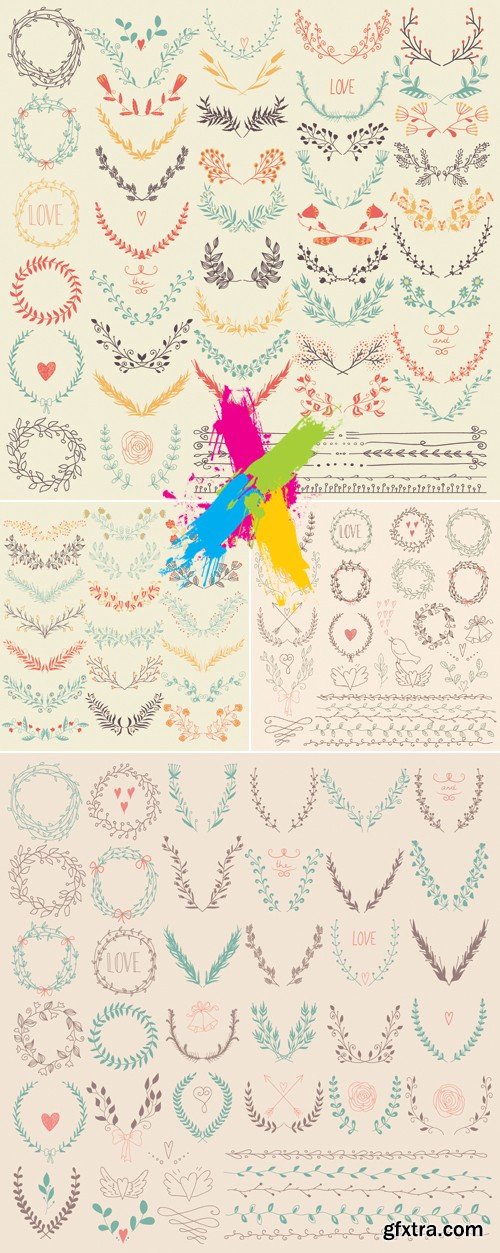 Vintage Simple Floral Elements Vector