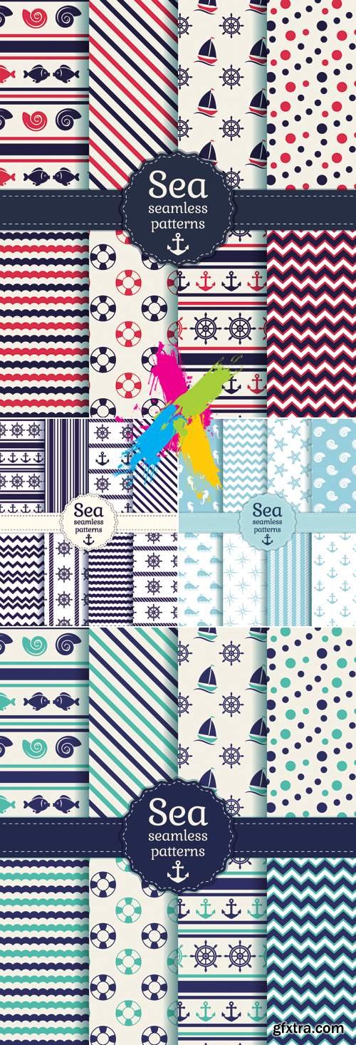 Sea Seamless Patterns Vector 2