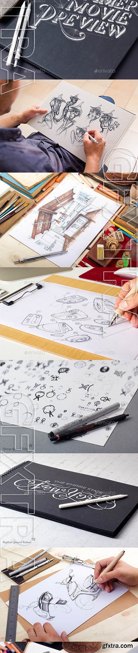 Hand Drawn Sketch Mock Up Pack - GraphicRiver 9058001