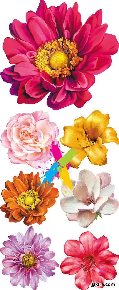 Realistic Color Flowers Vector