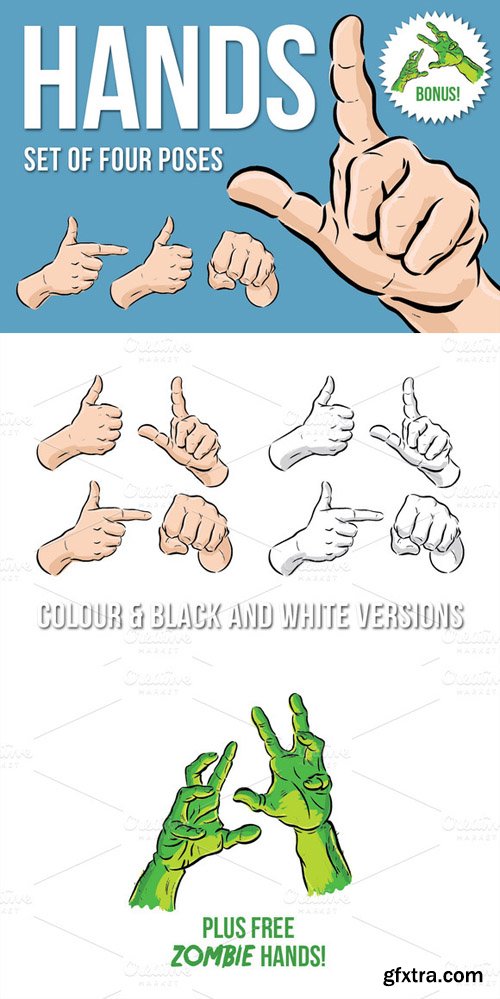 Hand Poses Vector Illustrations Set