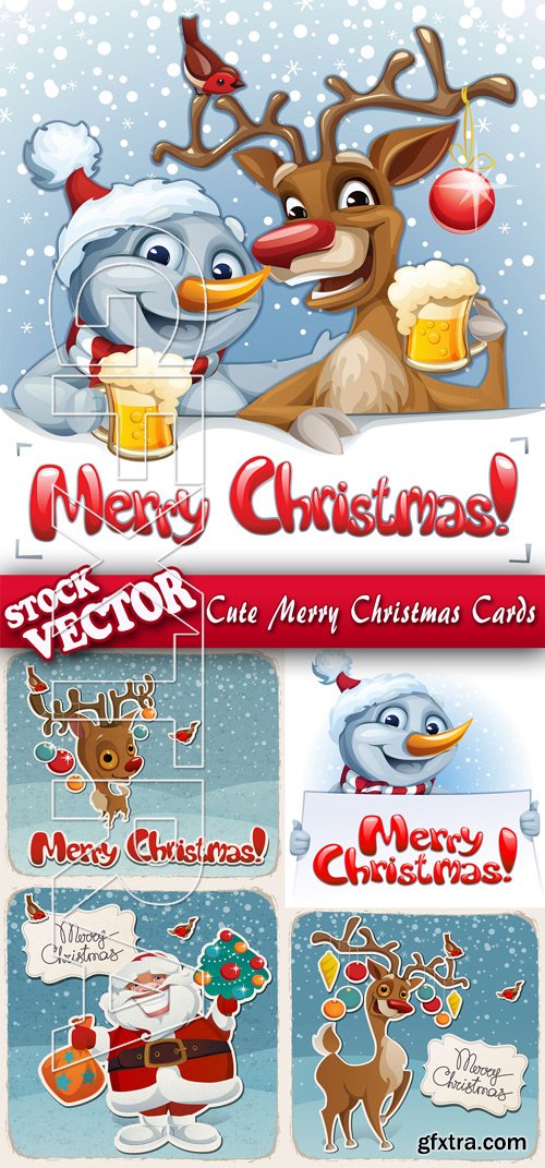 Stock Vector - Cute Merry Christmas Cards