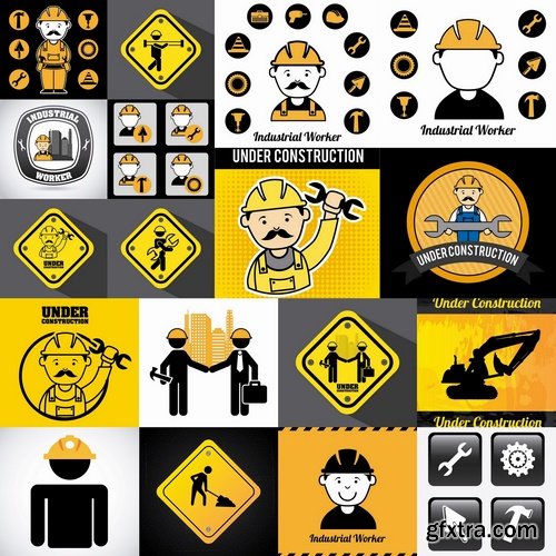 Collection of stickers construction vectors 25 Eps