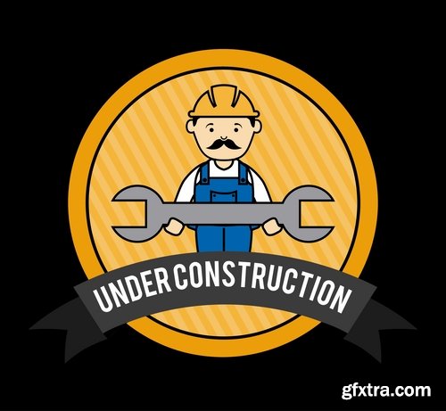 Collection of stickers construction vectors 25 Eps