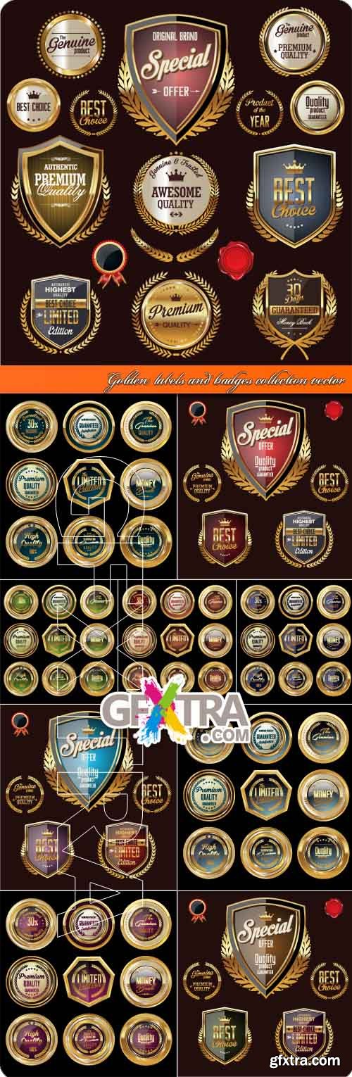 Golden labels and badges collection vector