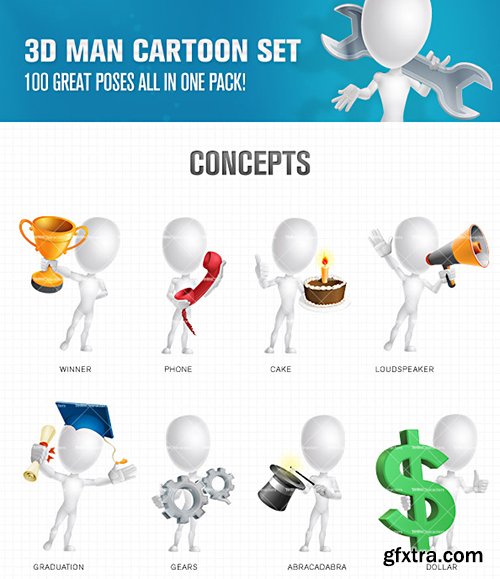 3D Man Cartoon Character Set