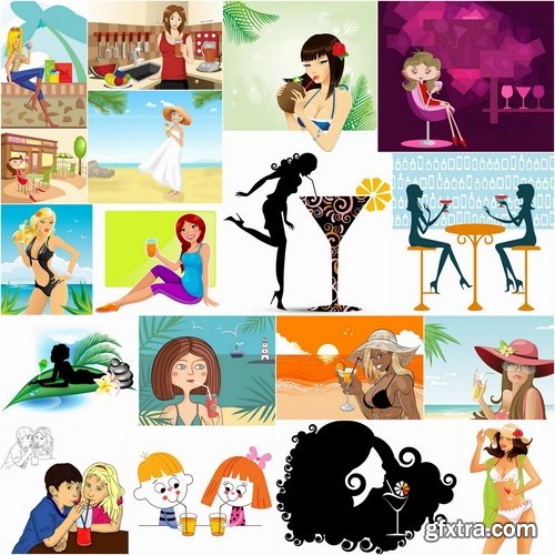 Beautiful girl drinking juice vector images 25 Eps