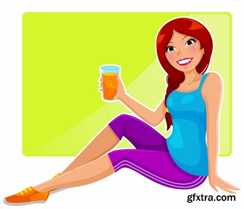 Beautiful girl drinking juice vector images 25 Eps