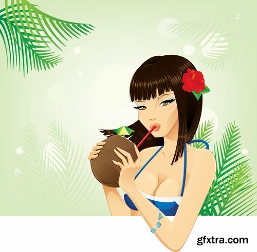 Beautiful girl drinking juice vector images 25 Eps