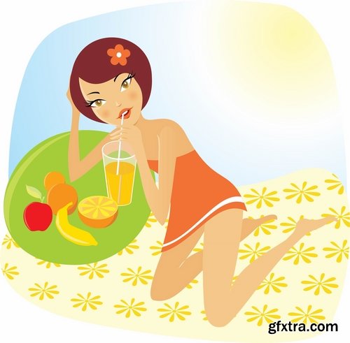 Beautiful girl drinking juice vector images 25 Eps