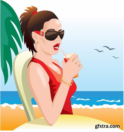 Beautiful girl drinking juice vector images 25 Eps