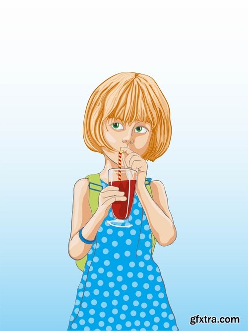 Beautiful girl drinking juice vector images 25 Eps