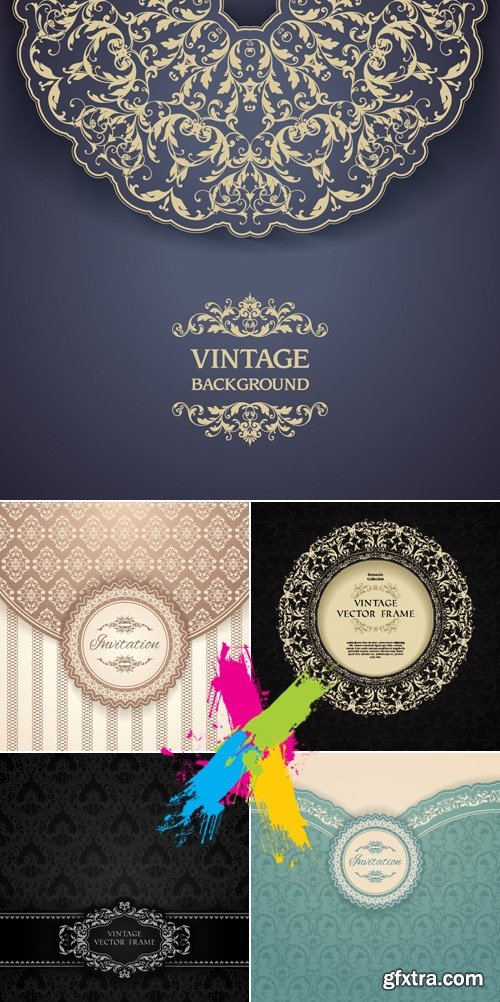 Elegant Vintage Floral Cards Vector